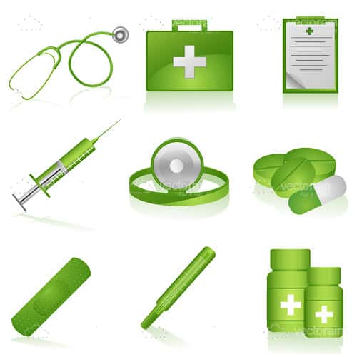 Green Medical Items Icon Set